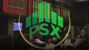 Pakistan Stock Exchange weekly report showing KSE 100 Index decline