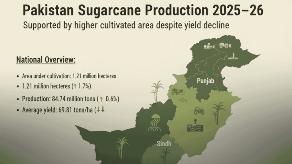 sugarcane production of Pakistan inches up despite decline in average yield